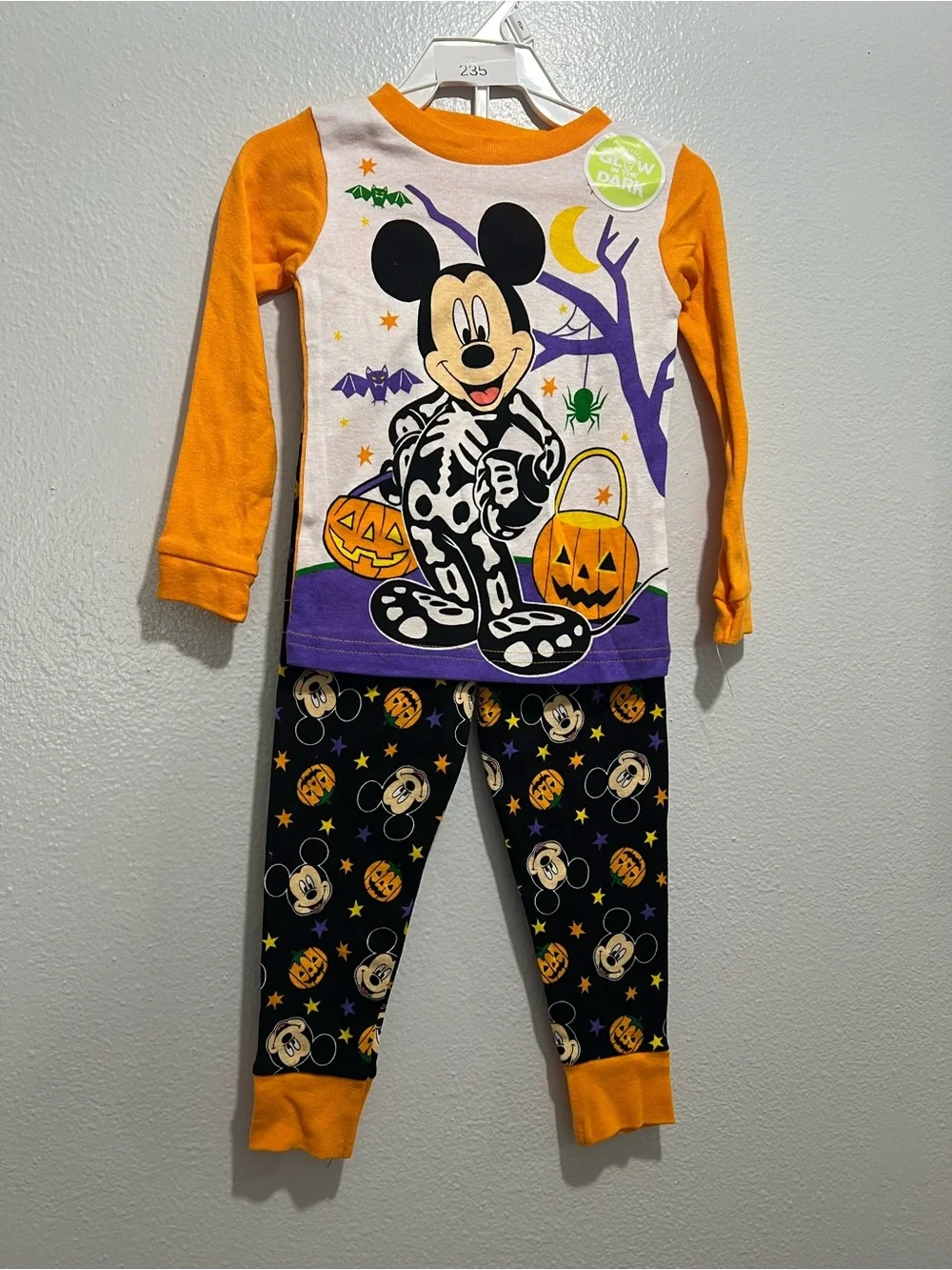 Disney Halloween Mickey Skeleton Pumpkin Pajama Set in Orange, Black, Purple